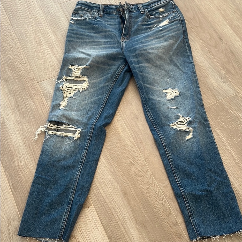 H&M Blue Boyfriend Jeans with Distressed Details